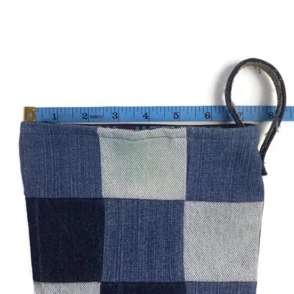 Hand Made Upcycled Blue Patchwork Denim Lined Hanging Christmas Stocking 17.5"